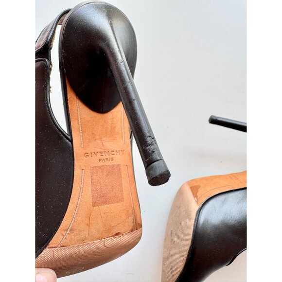 GIVENCHY Black Leather Gold Shark Lock Slingback Pointed Toe Pumps, Size 36 - Picture 13 of 16